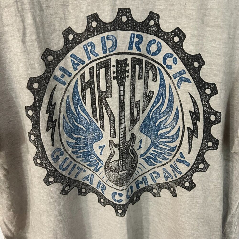 Hard Rock Cafe Guitar Company Mens T-Shirt Medium Gray Short Sleeve Trend Gears